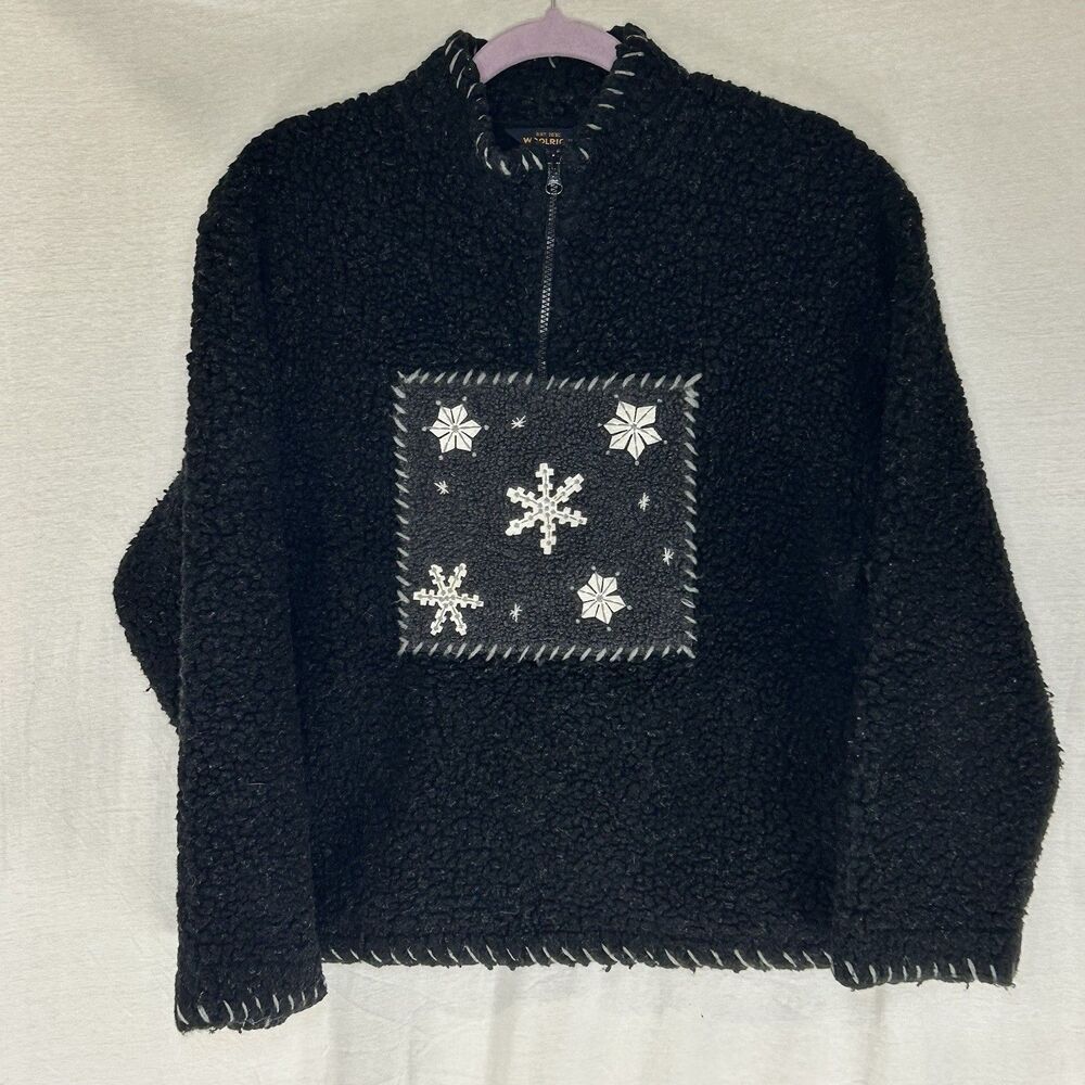 Woolrich Womens Winter Snowflake Sweater Sherpa‎ 1/4 Zip Medium Charcoal Black